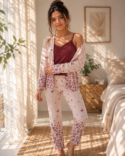 Blush Butterfly 3-Piece Pajama Set