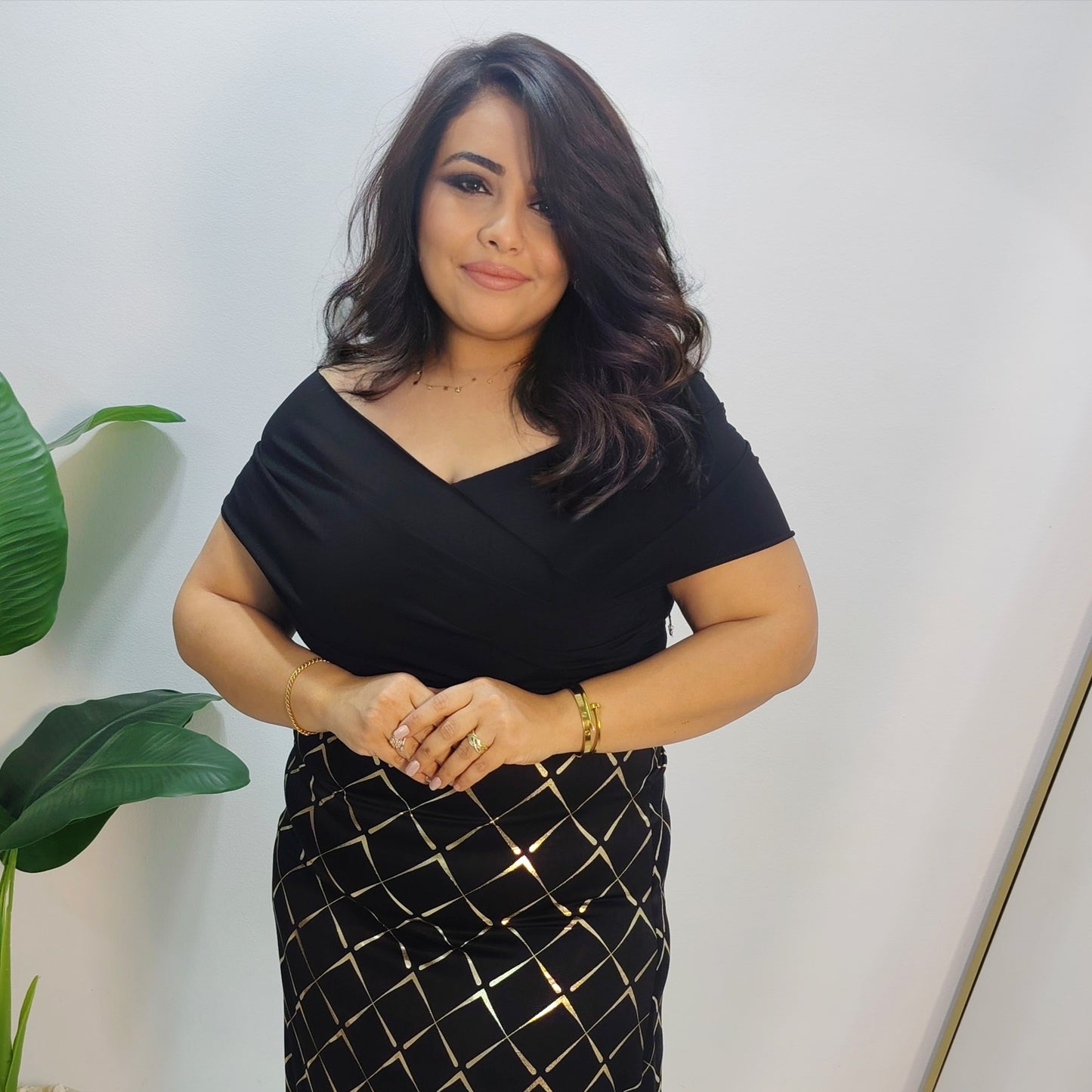 Elegant Black Jersey & Satin Maxi Dress
