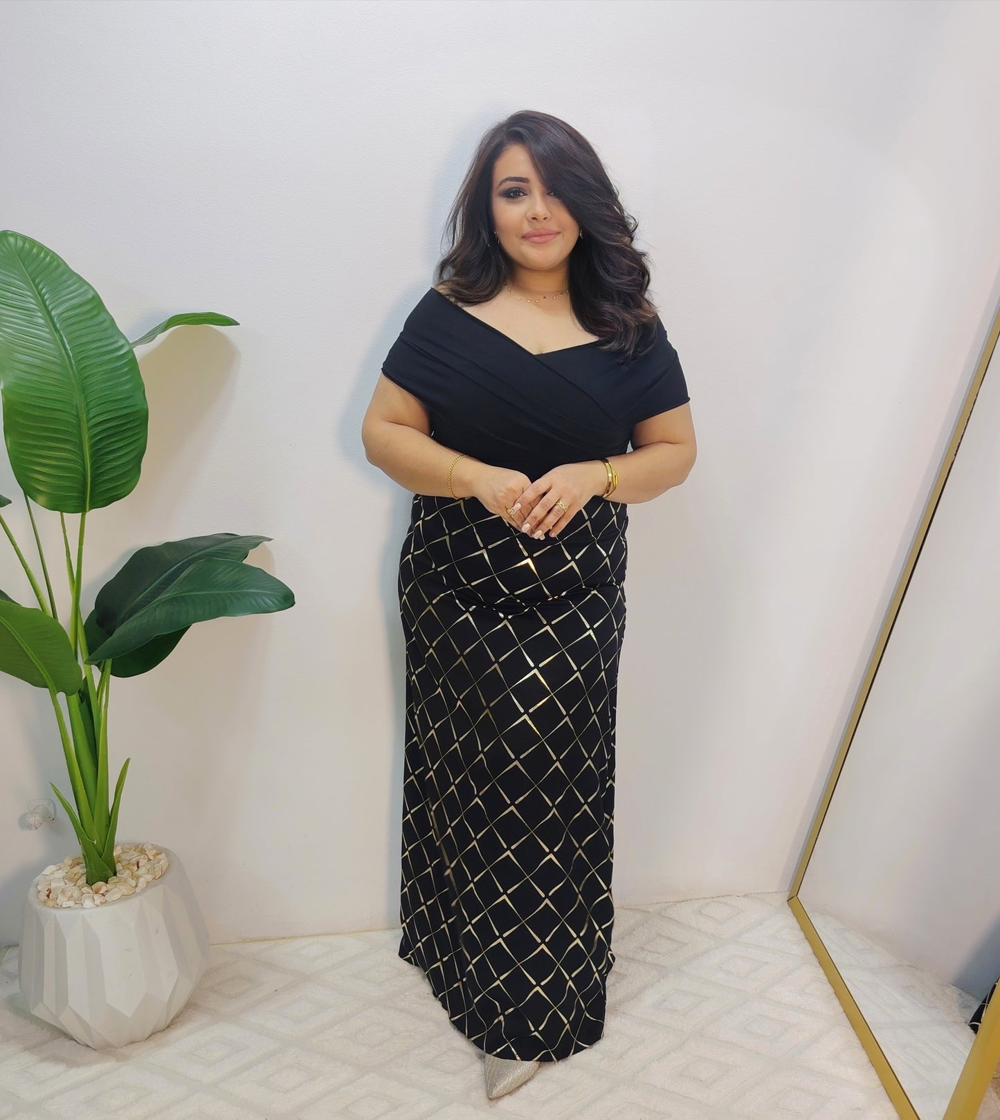 Elegant Black Jersey & Satin Maxi Dress