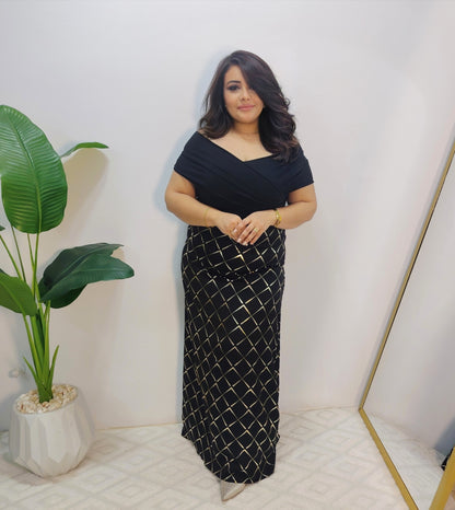 Elegant Black Jersey & Satin Maxi Dress