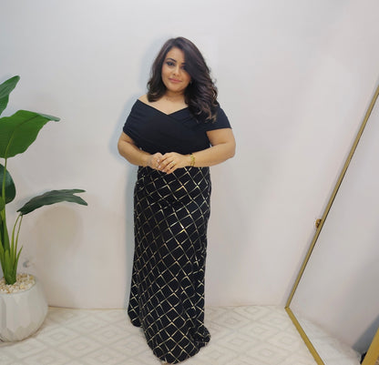 Elegant Black Jersey & Satin Maxi Dress