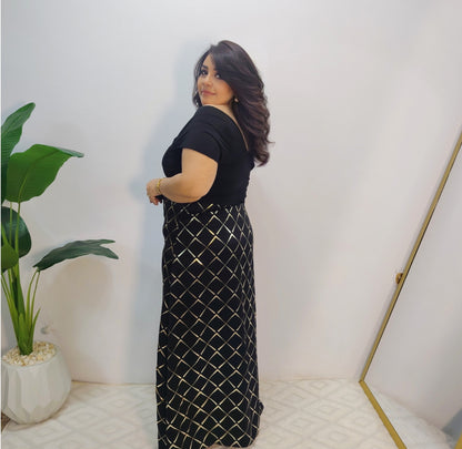 Elegant Black Jersey & Satin Maxi Dress