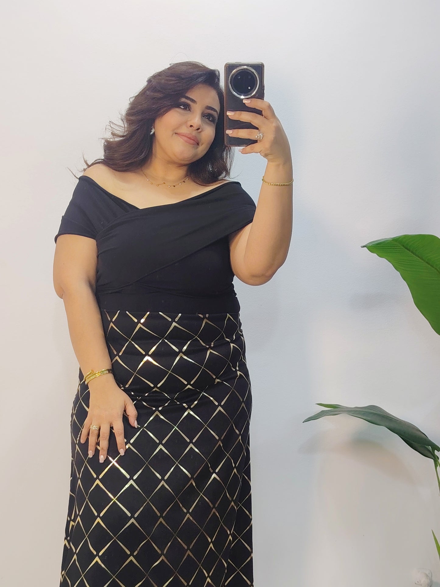 Elegant Black Jersey & Satin Maxi Dress