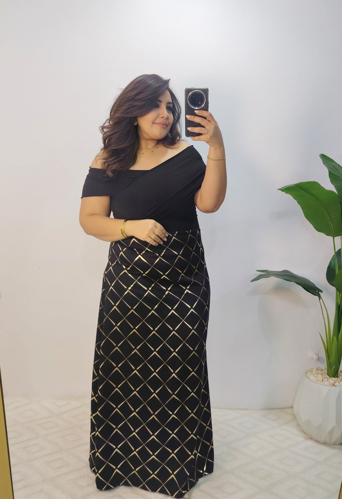 Elegant Black Jersey & Satin Maxi Dress