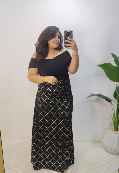 Elegant Black Jersey & Satin Maxi Dress
