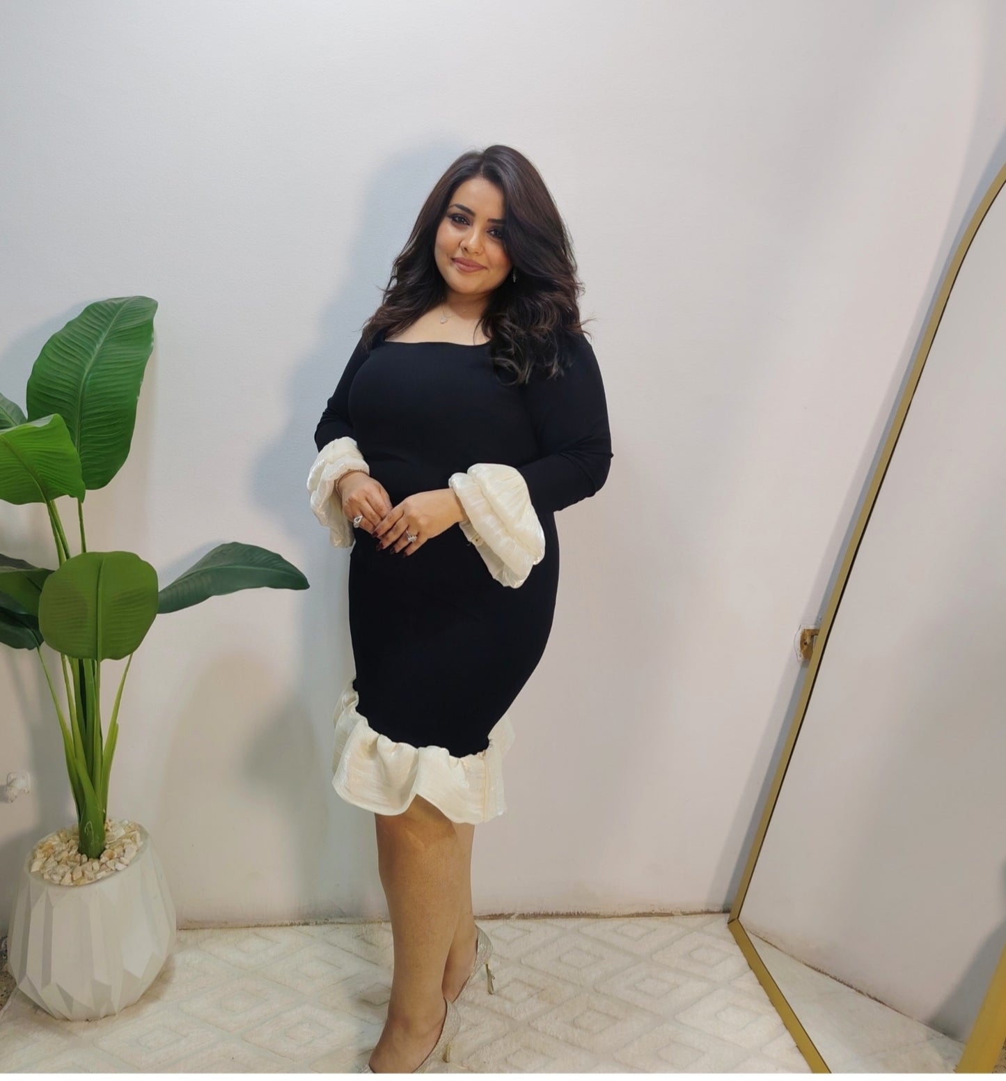 Elegant Contrast Ruffle Dress