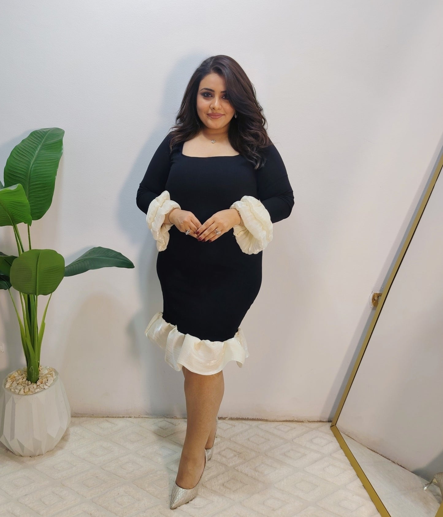 Elegant Contrast Ruffle Dress
