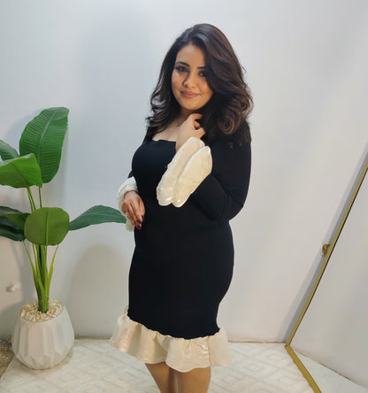 Elegant Contrast Ruffle Dress