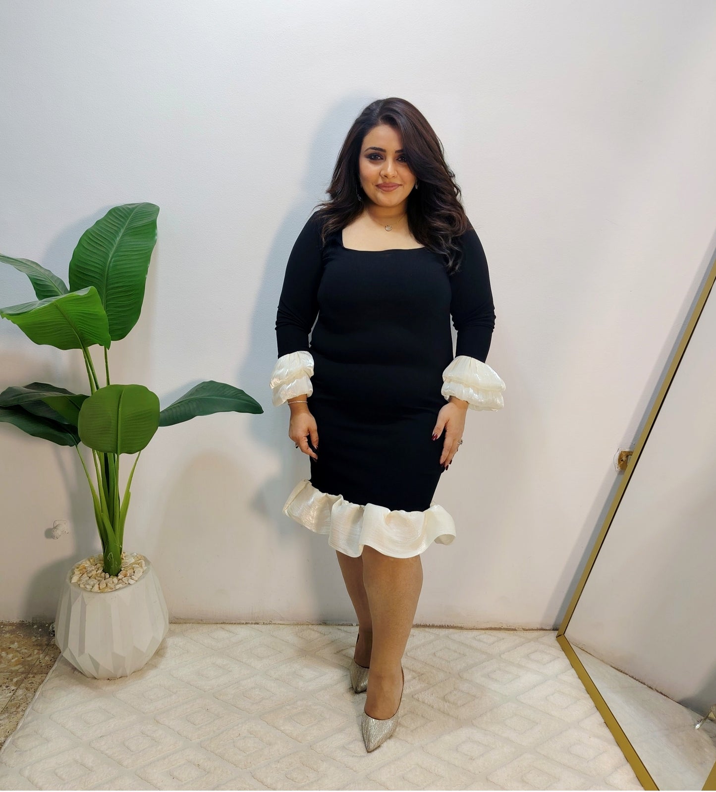 Elegant Contrast Ruffle Dress