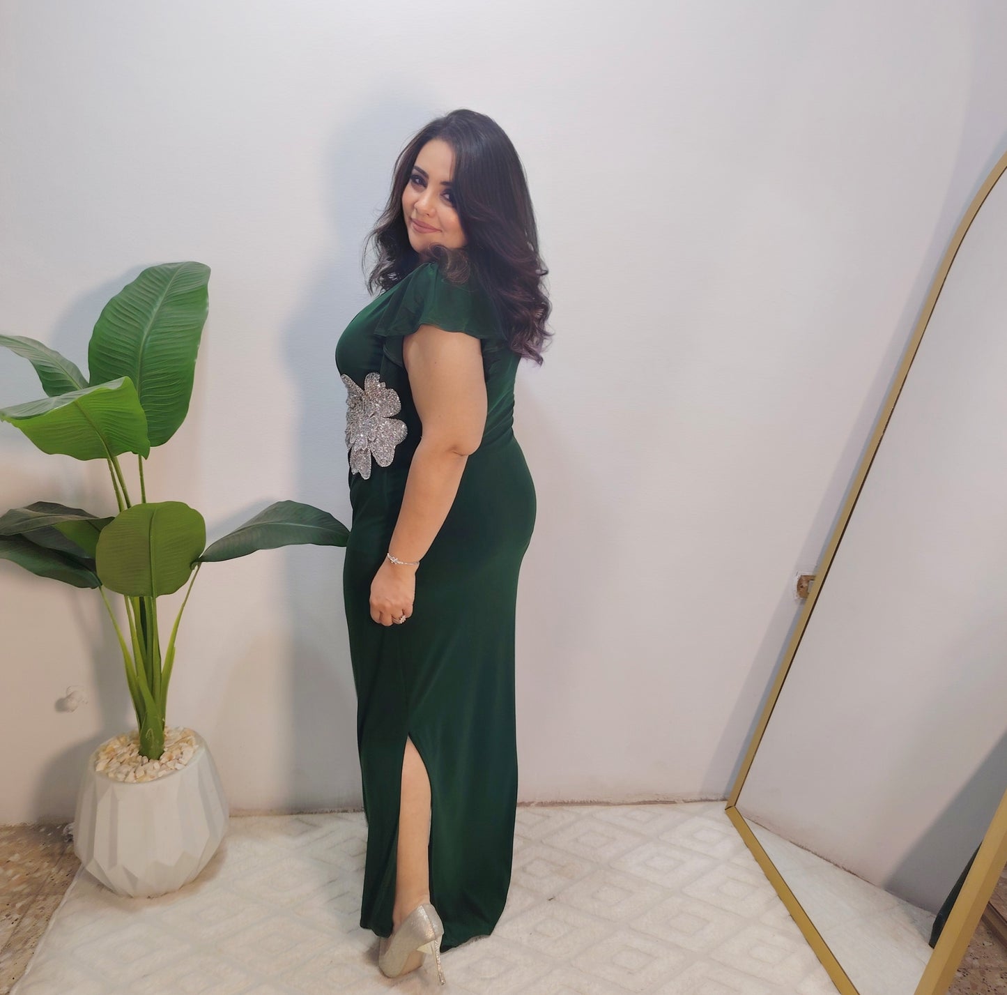 Elegant Wrap Maxi Dress with Statement Flower