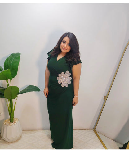 Elegant Wrap Maxi Dress with Statement Flower