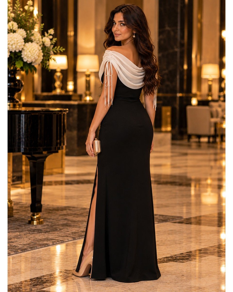 Élise Draped Maxi Dress - Black