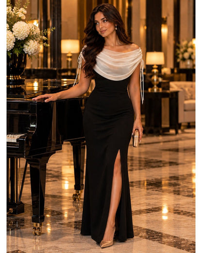 Élise Draped Maxi Dress - Black