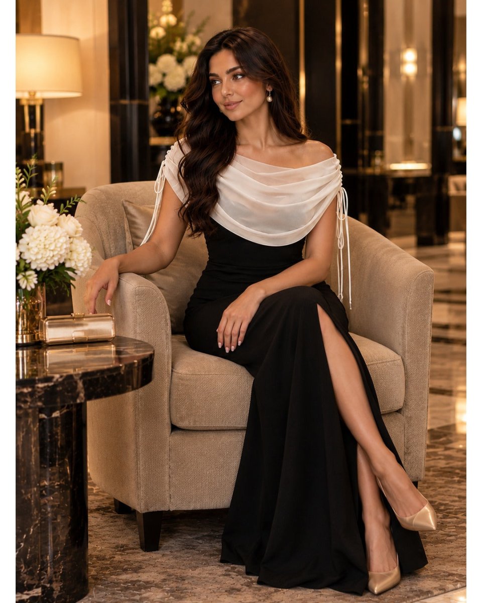 Élise Draped Maxi Dress - Black