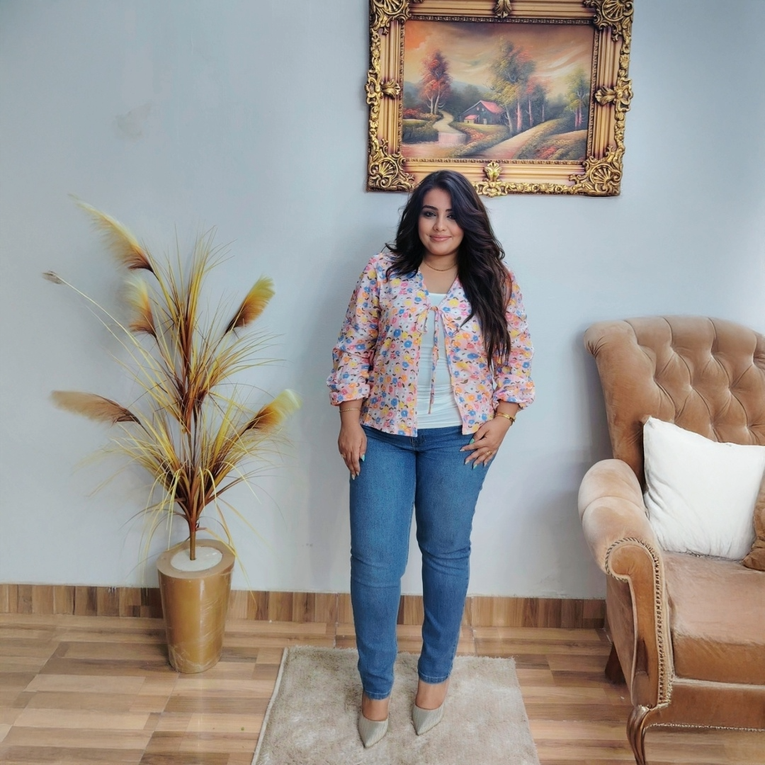 Floral Viscose-Cotton Tie-Front Blouse