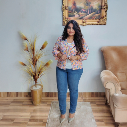 Floral Viscose-Cotton Tie-Front Blouse