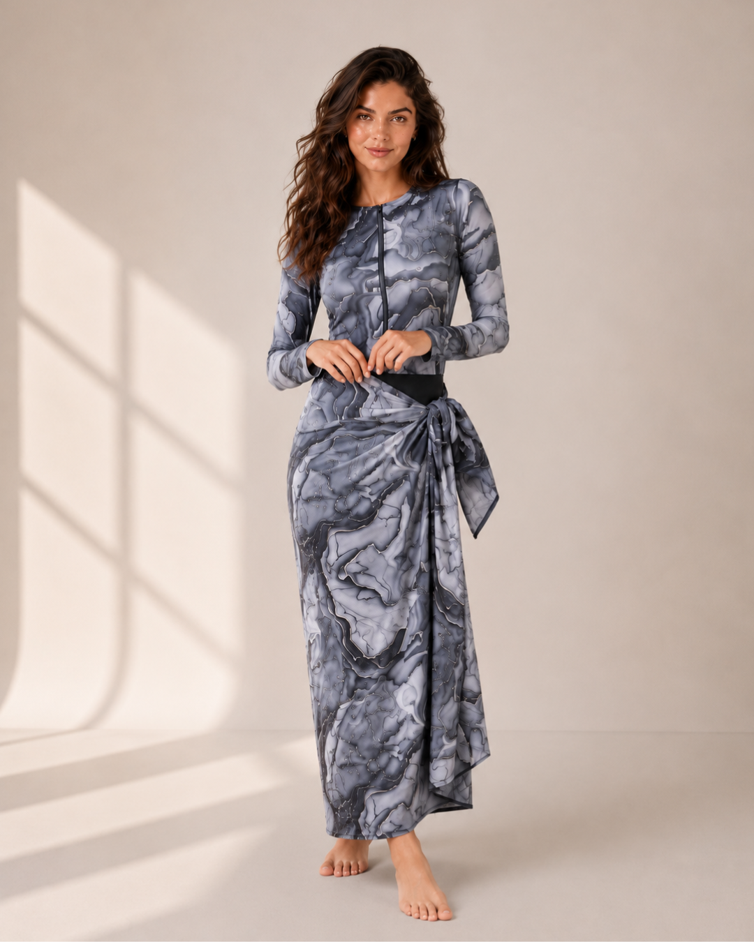 Gray Marble Modest Swim Dress