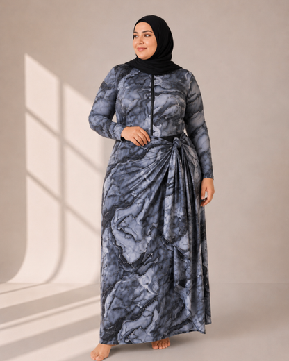 Gray Marble Modest Swim Dress