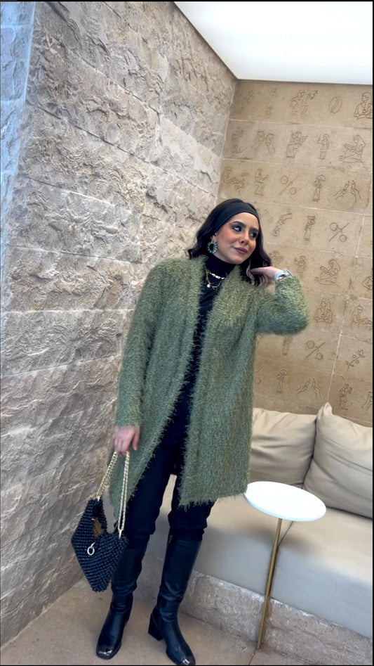 Stylish Green Fluffy Cardigan