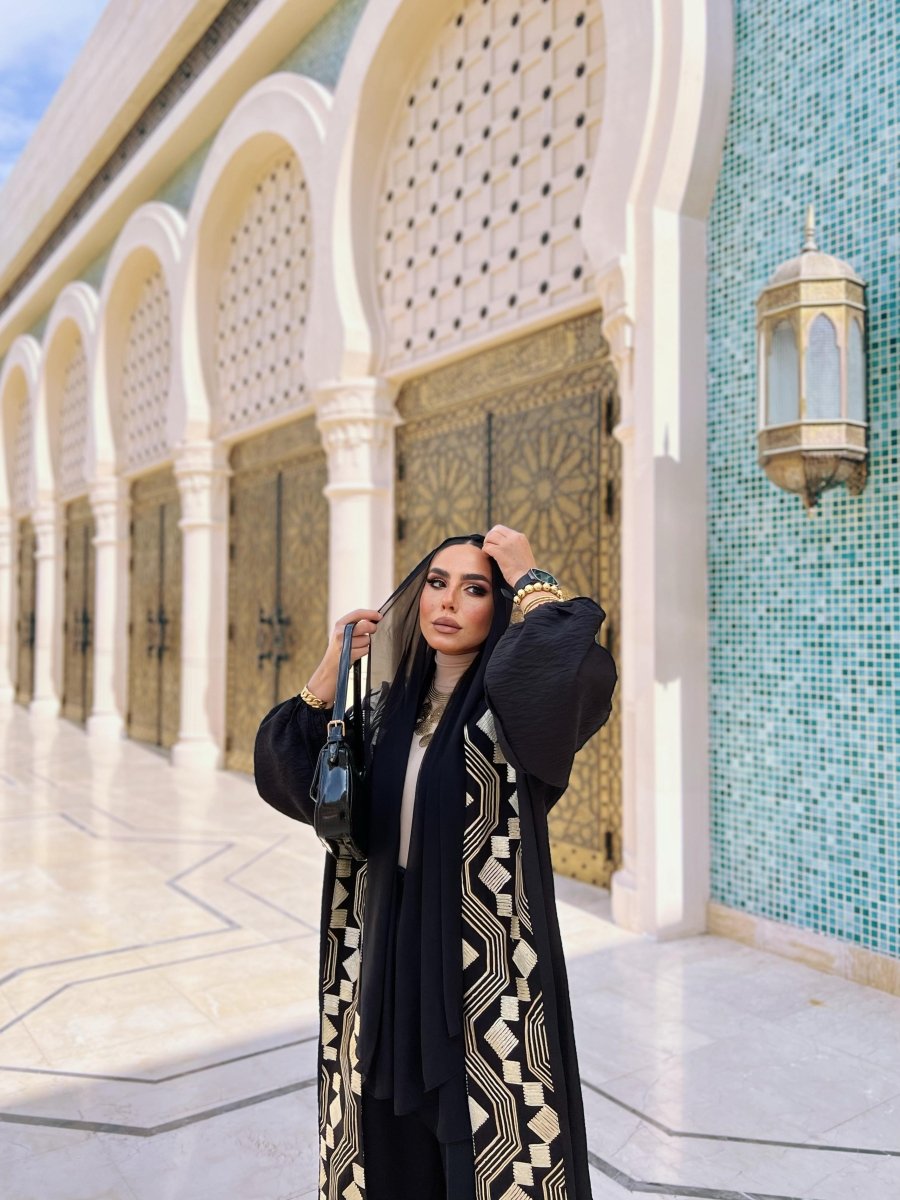 Elegance Embroidered Koftan, styled on model, full-length view