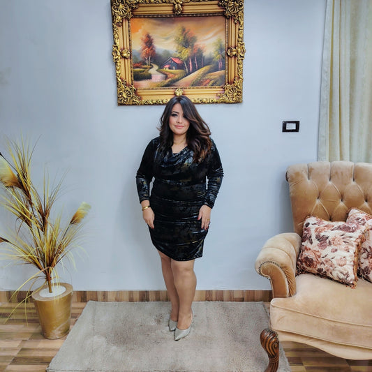 Black Velvet Ruched Evening Dress