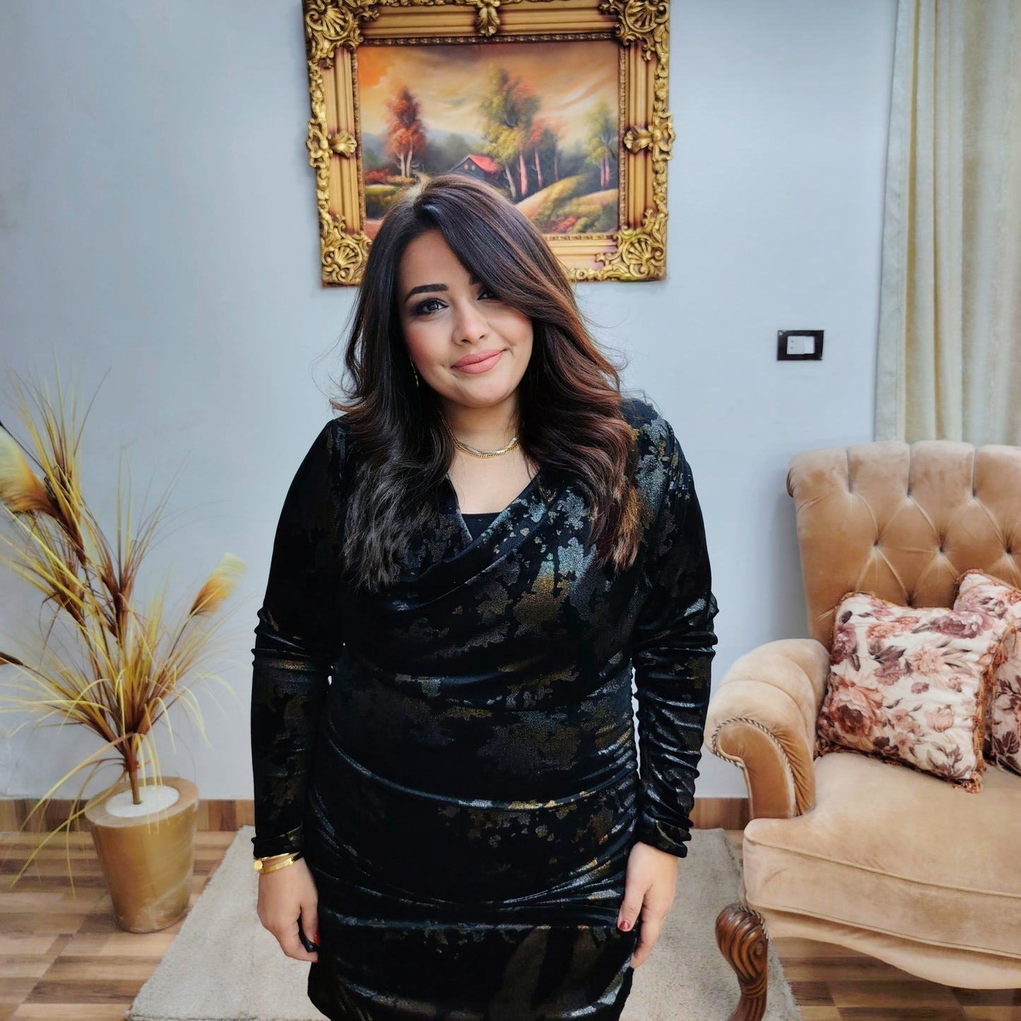 Black Velvet Ruched Evening Dress