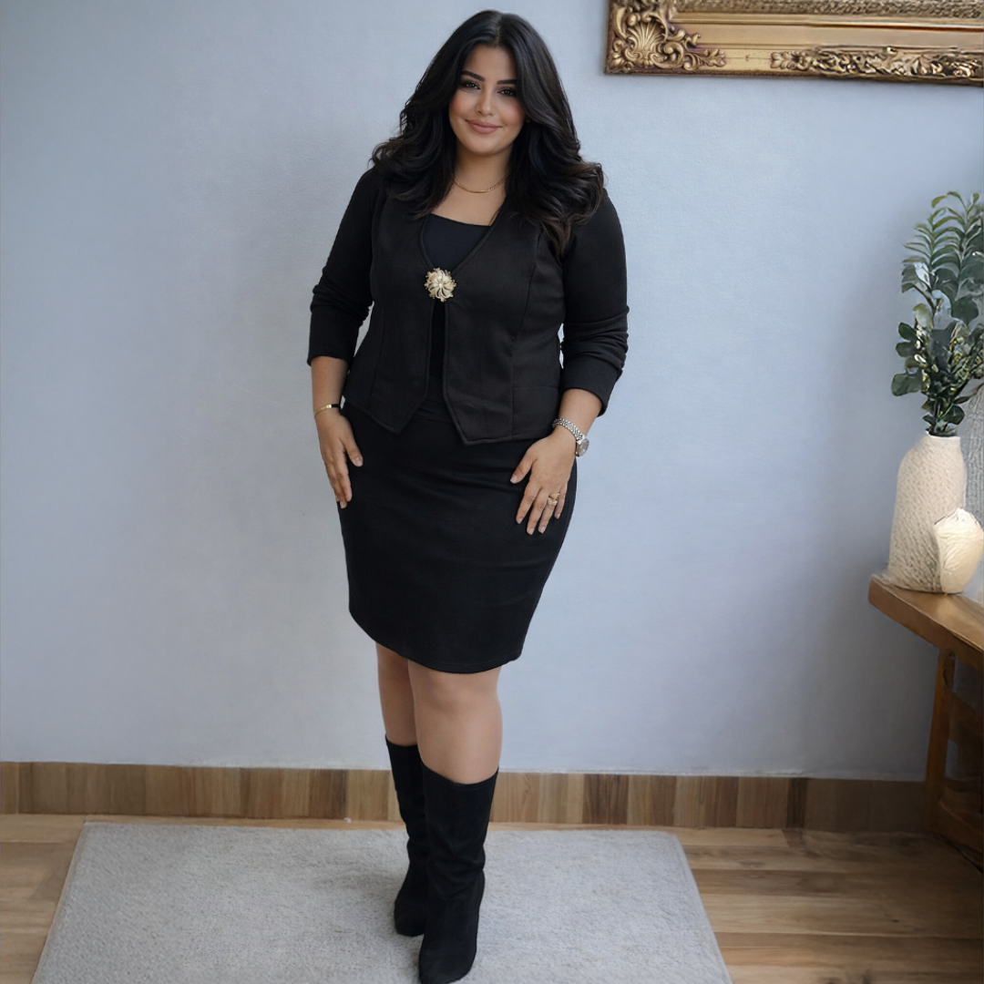 Brown Chamois Blazer & Skirt Set