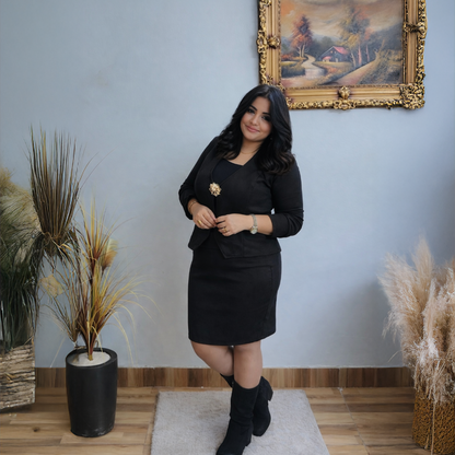 Brown Chamois Blazer & Skirt Set