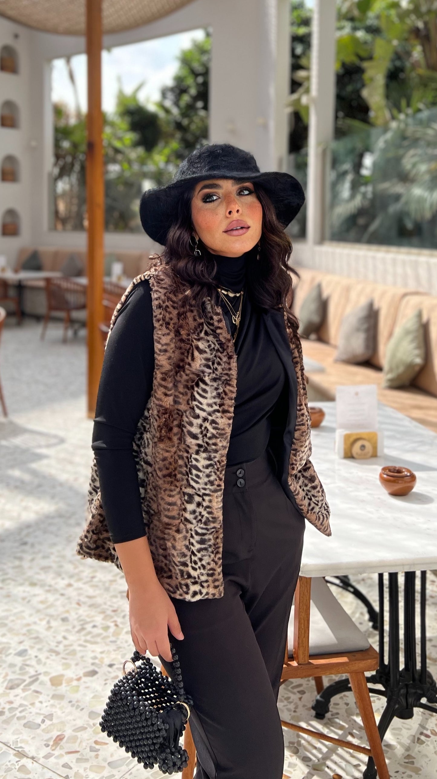 Vest faux fur leopard print