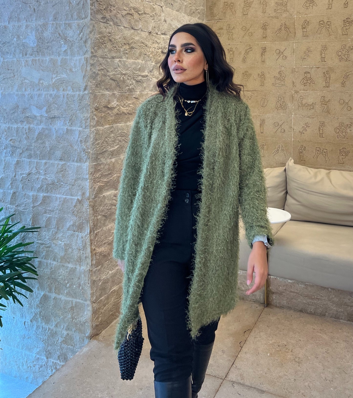 Stylish Green Fluffy Cardigan