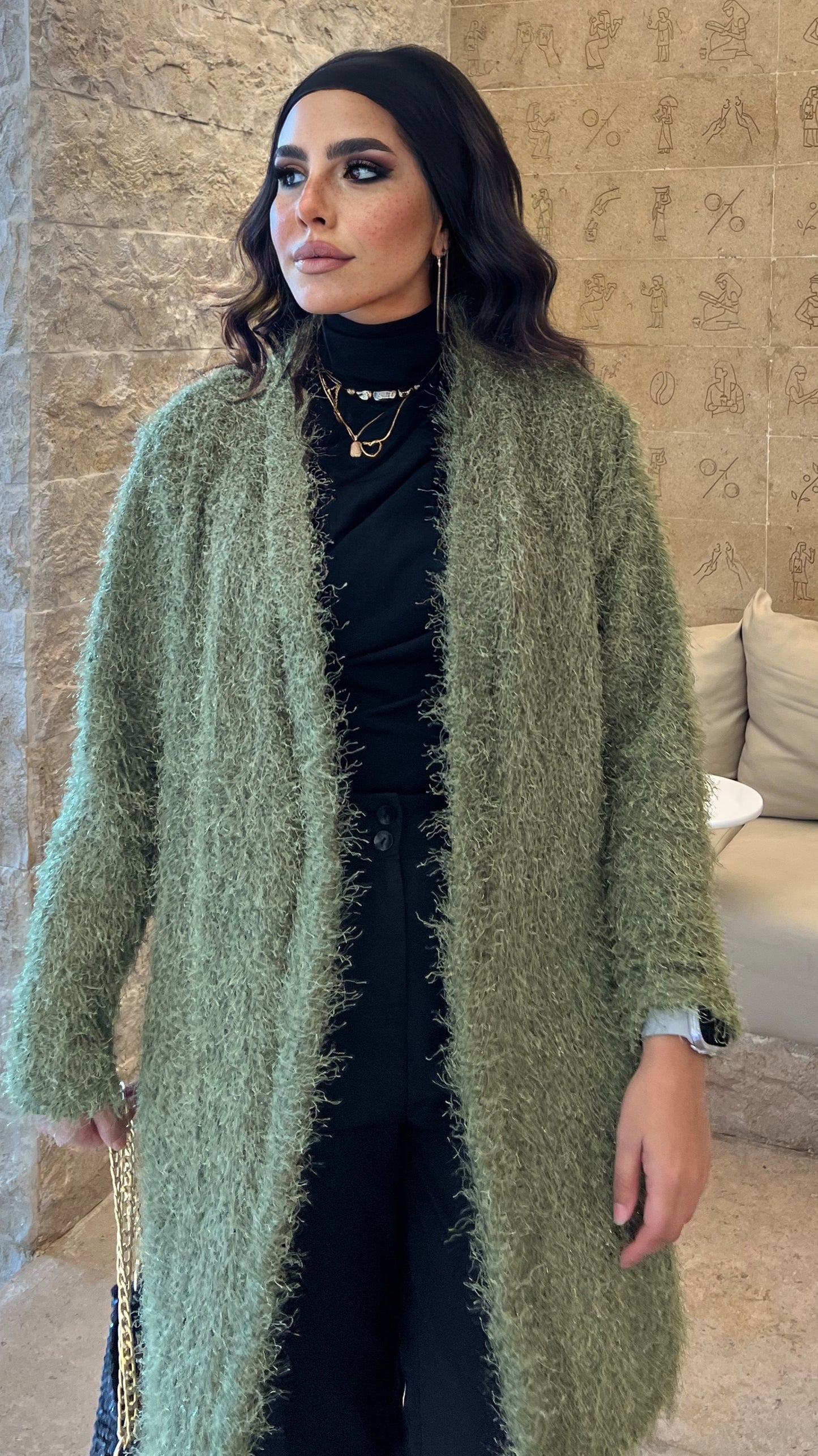 Stylish Green Fluffy Cardigan