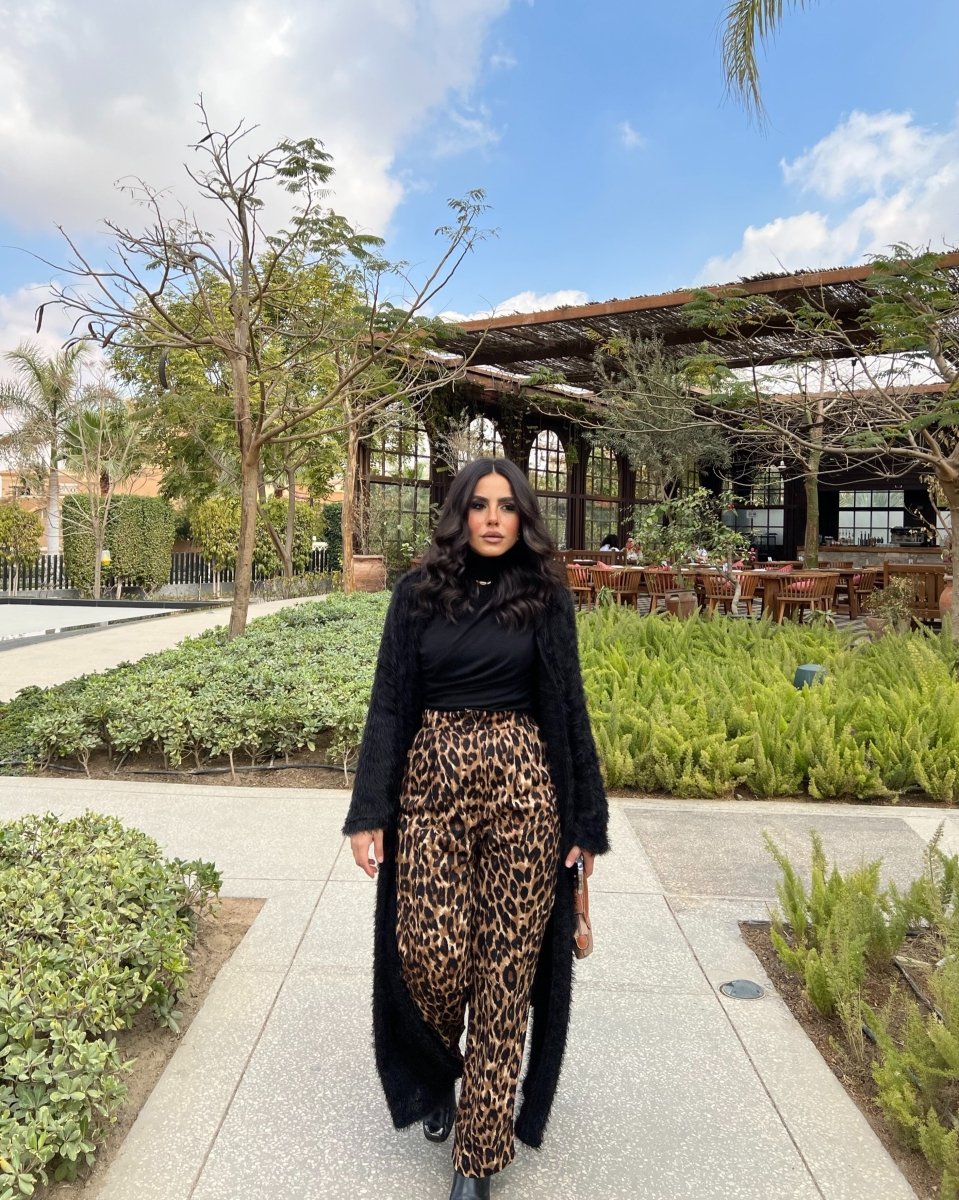 Luxe Fuzzy Cardigan & Leopard Print Pants Set, front view