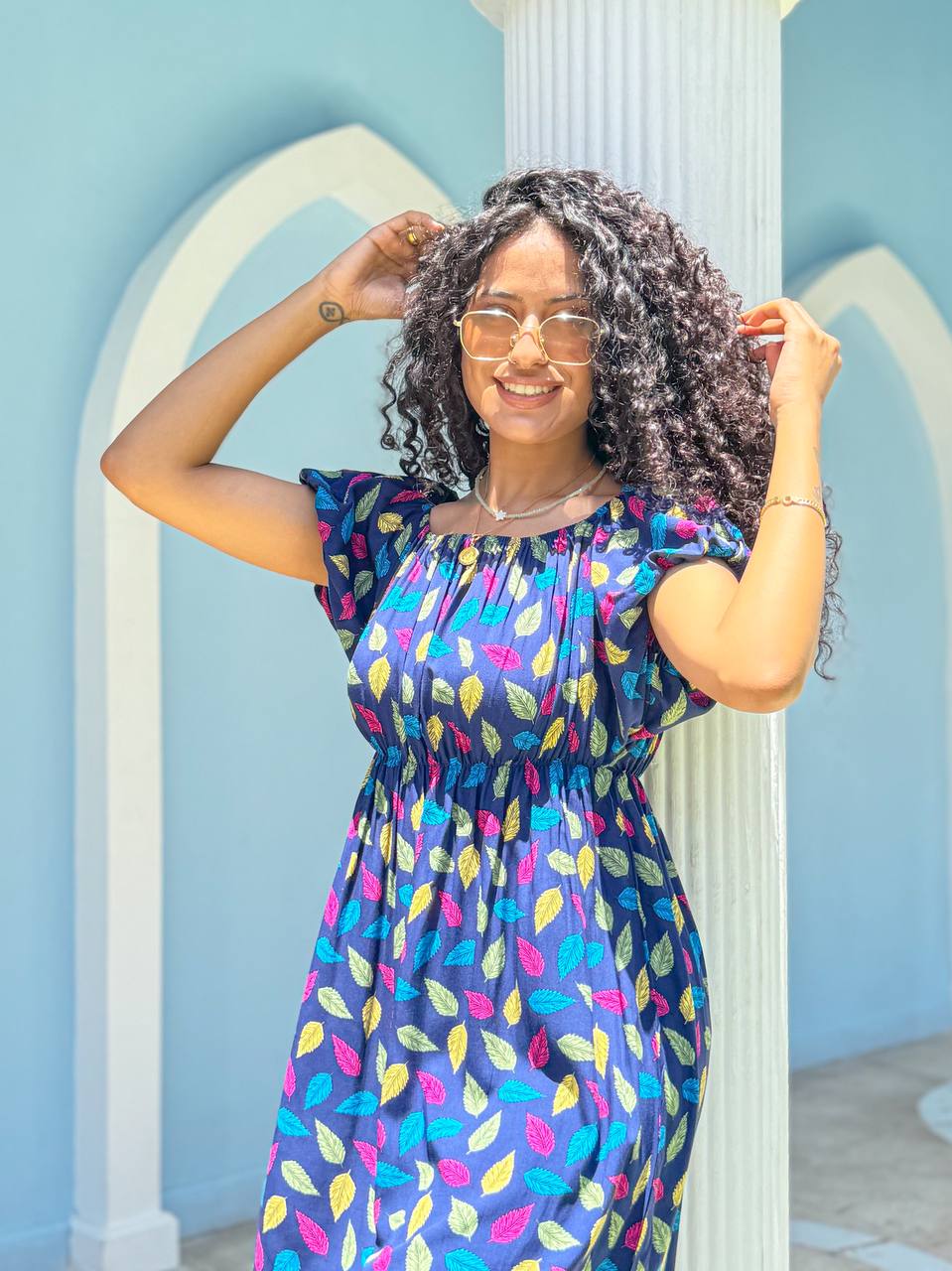 Leaf Print Off-Shoulder Casual Dress