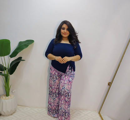 Printed Satin Wide-Leg Pants