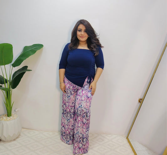 Printed Satin Wide-Leg Pants