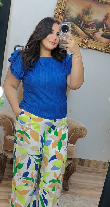 بنطال مزين بالورود