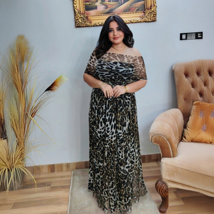 Leopard Print Off-Shoulder Maxi Dress