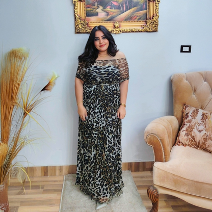 Leopard Print Off-Shoulder Maxi Dress