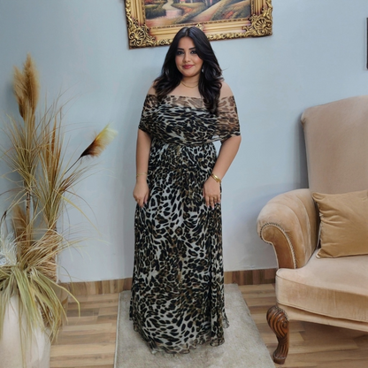 Leopard Print Off-Shoulder Maxi Dress