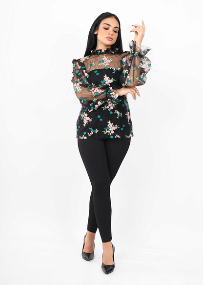 Tall Blouse with Floral Embroidery