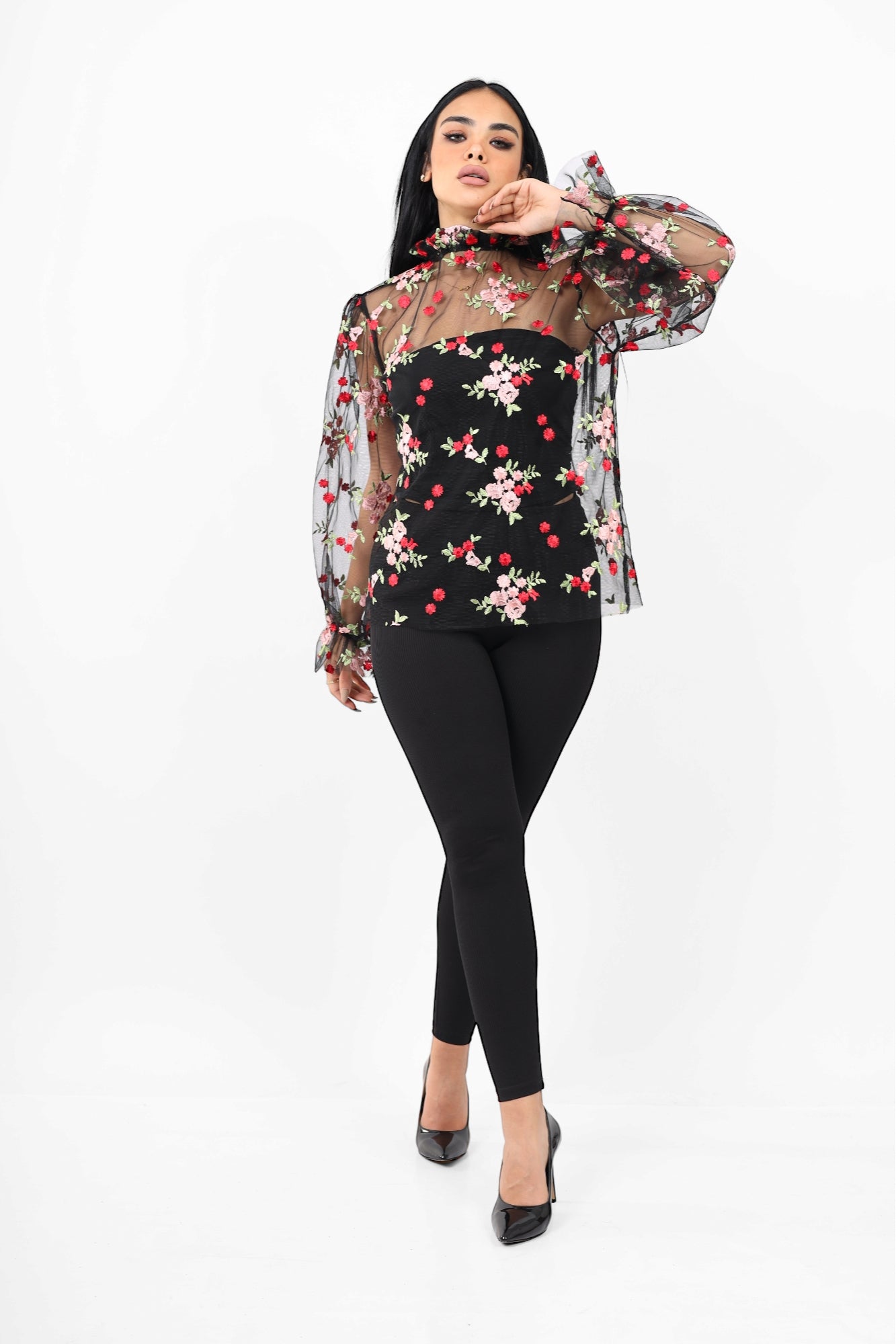 Tall Blouse with Floral Embroidery