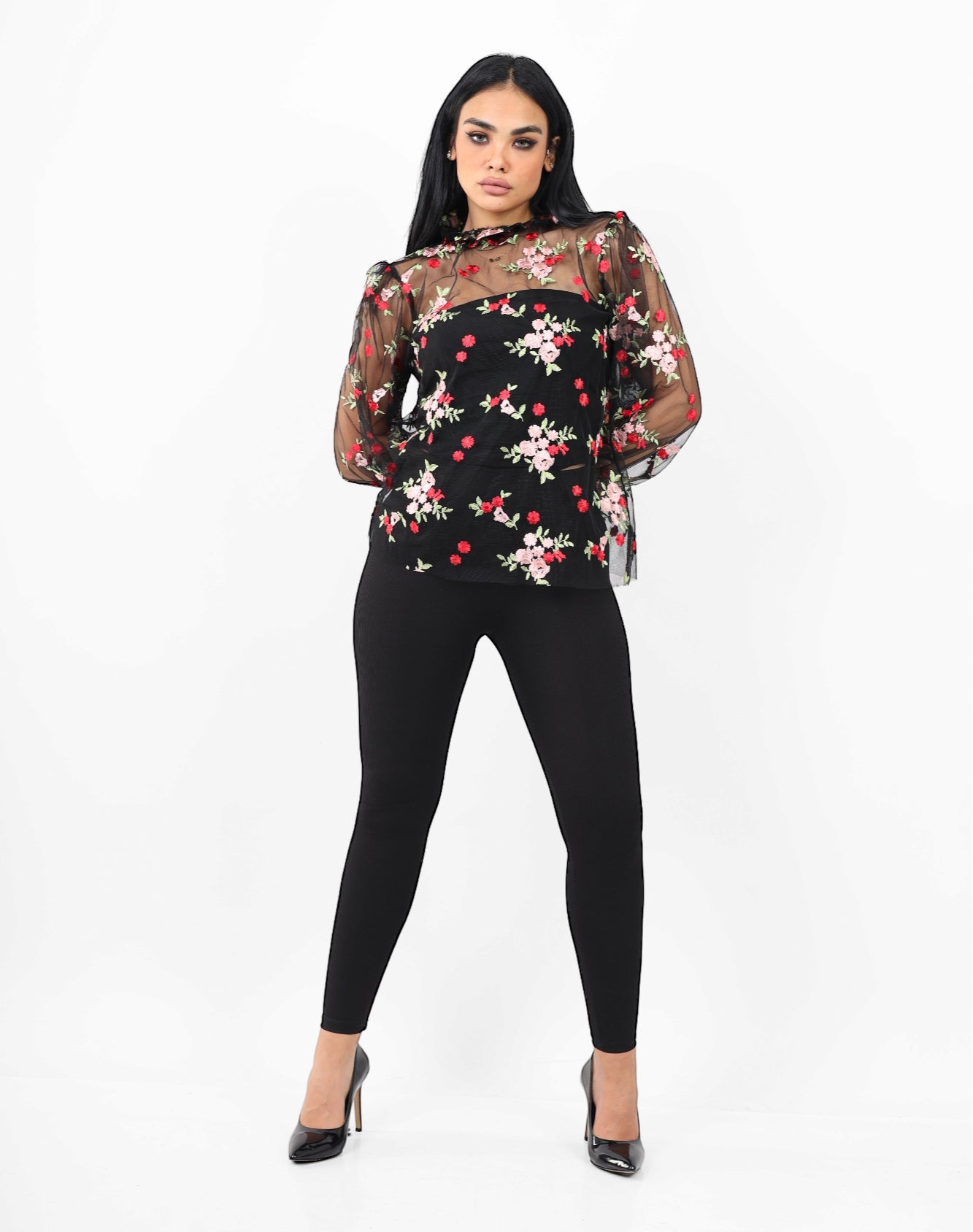 Tall Blouse with Floral Embroidery