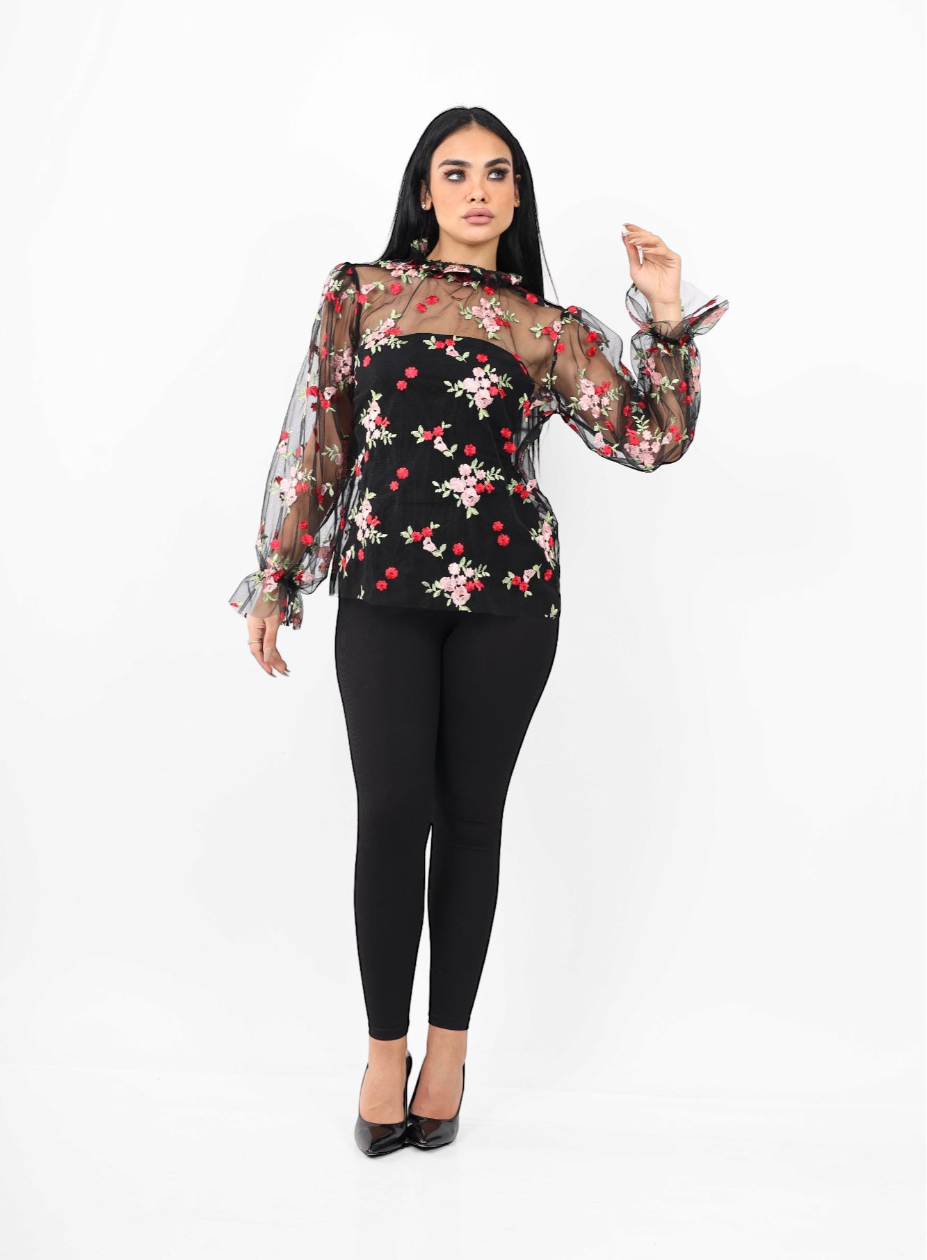 Tall Blouse with Floral Embroidery