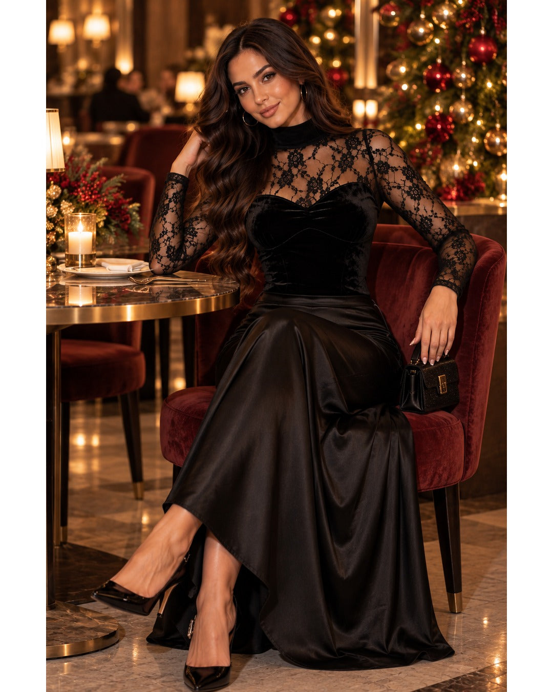 Midnight Velvet & Lace Corset Top - Black