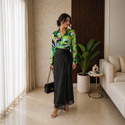 Modern Green Print Blouse