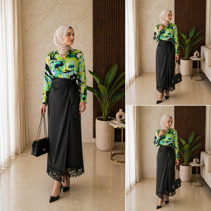 Modern Green Print Blouse