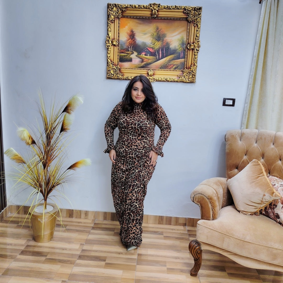 Printed Lycra Maxi Dress – Elegant Stretch Fit