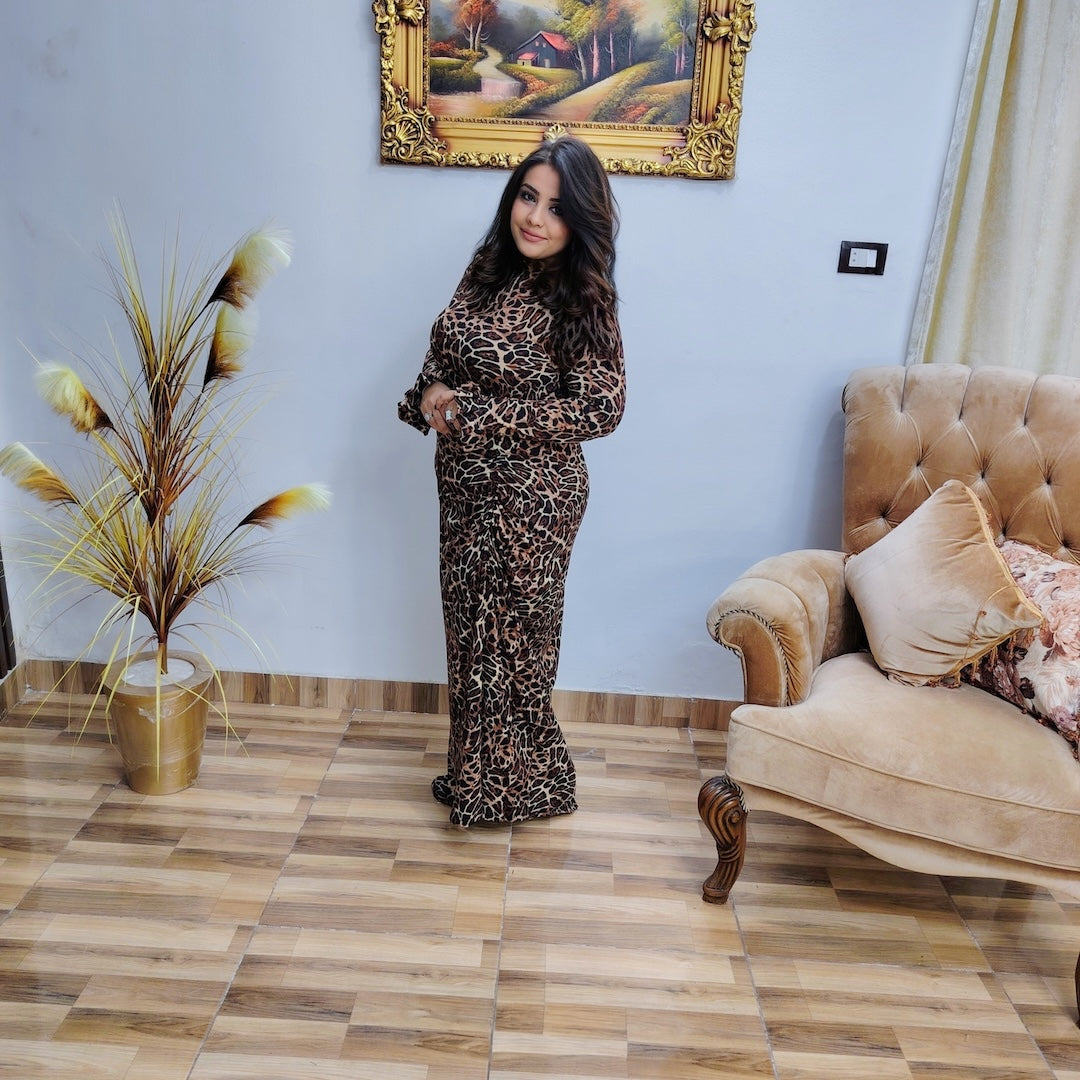 Printed Lycra Maxi Dress – Elegant Stretch Fit