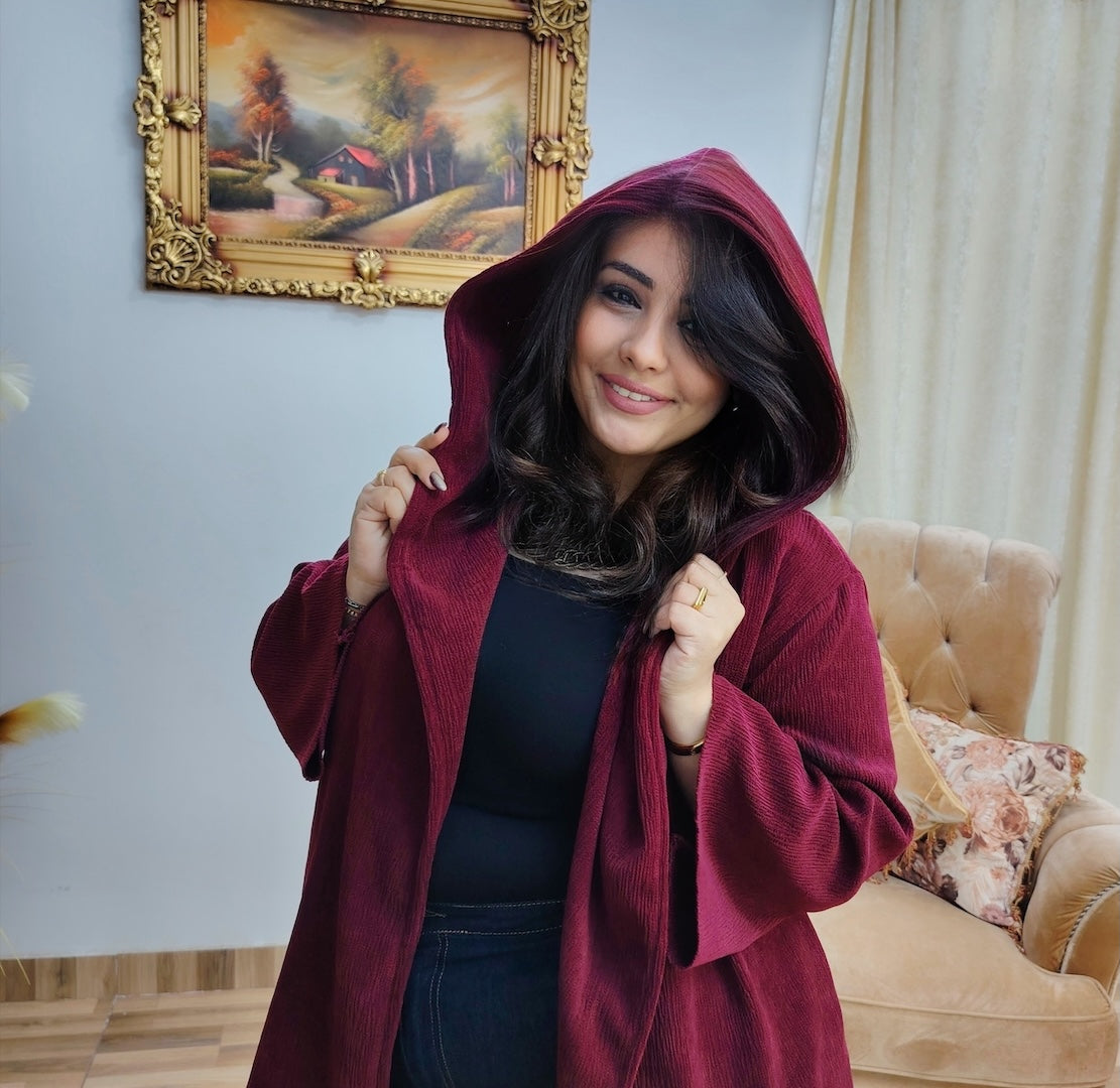 Ribbed Velvet Lycra Hooded Jacket – Soft Elegant Layer