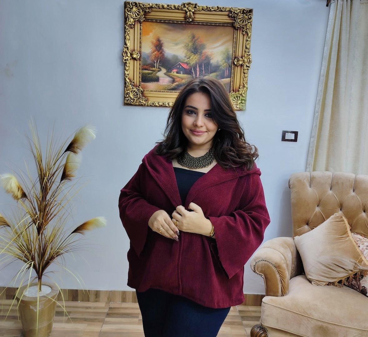 Ribbed Velvet Lycra Hooded Jacket – Soft Elegant Layer